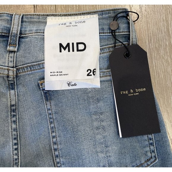 Rag & Bone JEAN Cate Mid-Rise Ankle Skinny Distressed Hem Medium Blue 26 NWT - Picture 8 of 13